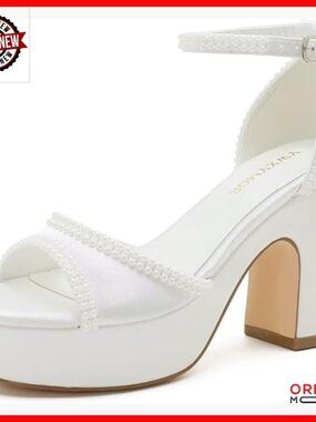 Platform Heel Wedding Sandals Open Toe Bridal Shoes Pearl Bead Details